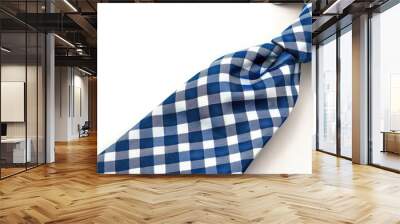 stylish blue and white checkered tie tied isolated on a white background. with copy space image. Place for adding text or design Wall mural