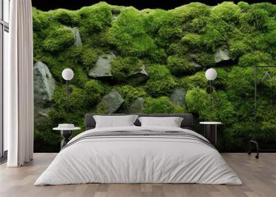 The copy space image shows a rugged stone surface covered in lush green moss enhancing its overall texture Wall mural