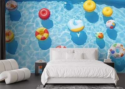 Toy inflatables bobbing on pool surface during summer Wall mural