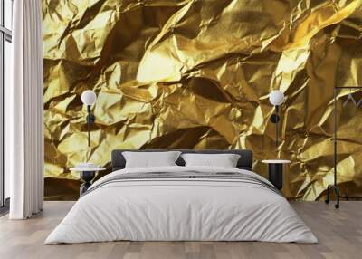 Wrinkled golden brass shiny paper foil matte background texture Blank area for text copy or lettering Wall mural