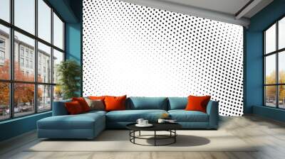 Abstract monochrome halftone texture. Chaotic wave of black dots on a white background Wall mural