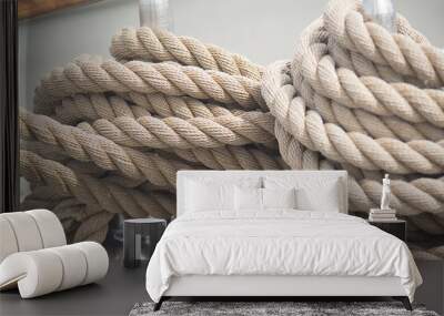 Ship's ropes are laid on the rigging of a sailboat Wall mural