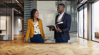 Image of two happy businessmen looking at a business plan Wall mural