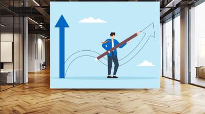 Flat illustration of businessman draws new arrow symbolizing changing direction for better career opportunity Wall mural