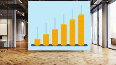 Flat illustration of coins stacked as bar graph concept growth and investments progress Wall mural