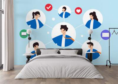 Flat illustration of colleagues communicate internally networking within company for success Wall mural