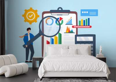 Reviewing financial statements for accuracy, ensuring compliance with regulations, audit analysis concept vector illustration. Business analyst auditing documents Wall mural