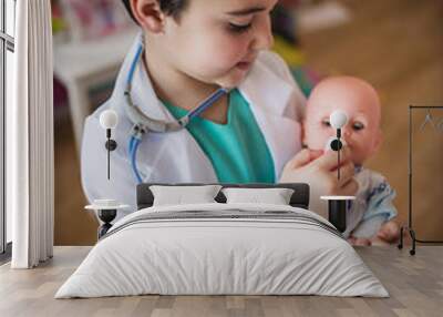 Two children playing medics at home Wall mural