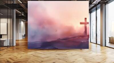 A glowing crucifix cross. Wall mural