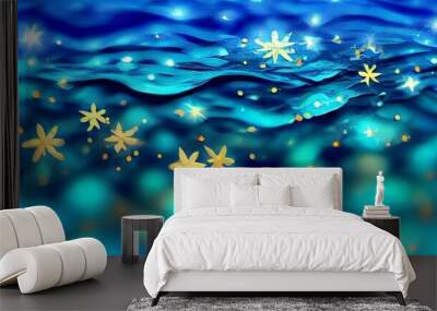 Abstract dreamy blue star filled sky background. Dreamy illustration with stars. Stars against a blue backdrop. Great as wallpaper or for use in your art projects. Wall mural