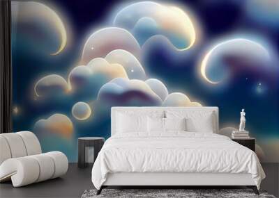 Illustration of a dreamy fantasy blue night sky with stars and clouds.  Dreamy backdrop. Great to use as a wallpaper or for your art projects. Wall mural