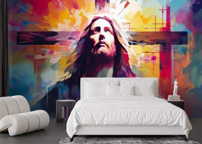 jesus christ on cross illustration. ai generative Wall mural