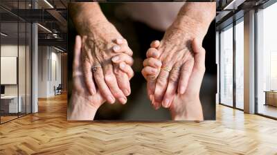 close up of young woman hand holding with tenderness an elderly senior person hands Wall mural