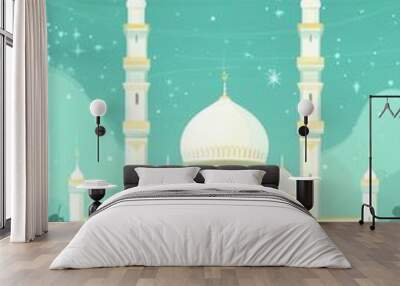 A simple illustration with a mosque pattern in the background. Wall mural