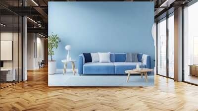 Minimalist blue living room. Wall mural