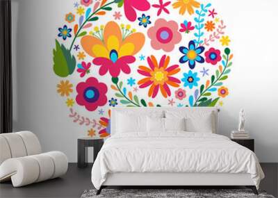 Floral pattern in a circle Mexican ethnic motive. Wall mural