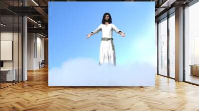 Ascension of Christ. Jesus rides on a cloud in heaven. 3d illustration, 3d rendering. Wall mural