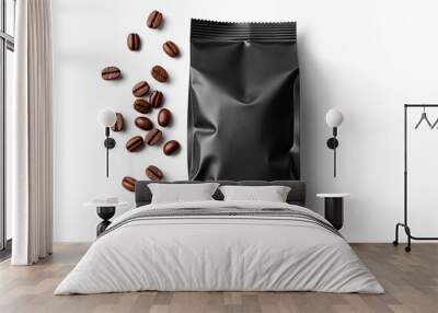 A coffee concept prepared for mockup, with a black coffee package on white background	
 Wall mural