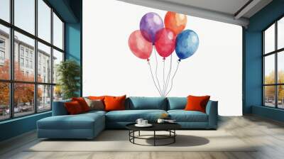 Illustration of isolated watercolor colorful balloons on white background Wall mural