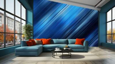 Abstract blue background with diagonal lines, high resolution, professional photograph, and wide focal lens to create an atmospheric design for banner or presentation.  Wall mural