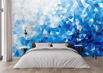 Abstract blue geometric background with triangular mosaic pattern. Blue vector illustration for design of banner, poster or presentation on white backdrop. Vector Illustration Wall mural