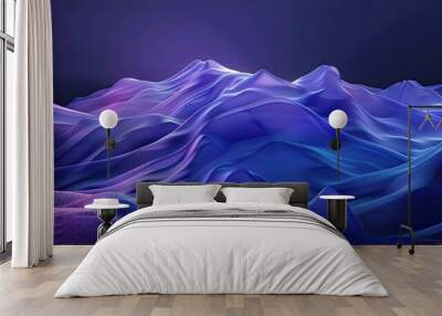 Abstract blue purple background with wavy shapes and gradient, 3d rendering illustration of a dynamic landscape. Abstract futuristic design for banner, poster or presentation. Shiny wthere cloth Wall mural