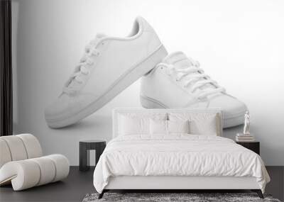 Full white sneakers on white background, including clipping path Wall mural