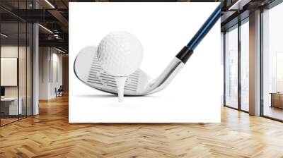 Golf ball on tee in front of golf stick on white background, included clipping path Wall mural