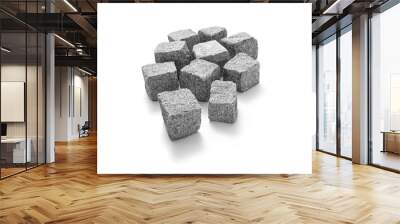 Granite stone cubes, cobblestone pavement on white background Wall mural