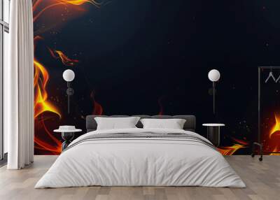 The background is black with flames. Wall mural