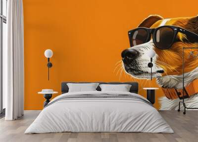 A cool dog wearing sunglasses is looking at you. It's a hot summer day and he's ready to hit the beach. Wall mural