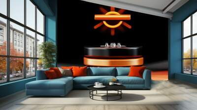 A sleek design featuring a solar panel symbol and modern accents, perfect for renewable energy concepts and technology visuals. Wall mural