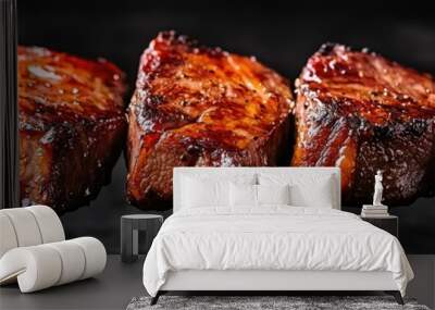 Grilled beef cubes with a savory glaze, perfect for gourmet dishes and barbecue presentations. Wall mural