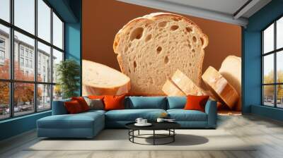 loaf of freshly baked artisanal bread with a golden crust and soft, fluffy interior. Wall mural