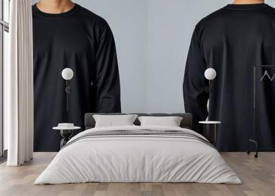 Stylish black long-sleeve shirt displayed from front and back, perfect for casual wear or layering in any season. Wall mural