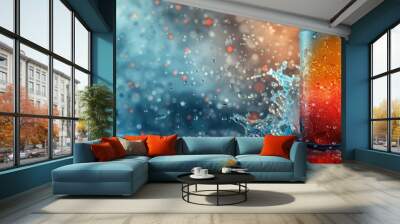 Vibrant soda can splashing in water with contrasting hot and cold background. Refreshing beverage concept with dramatic effect. Wall mural