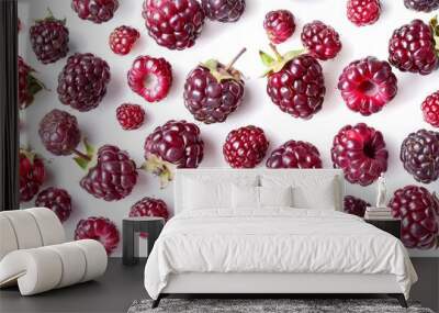 mulberry fruit arranged in rows and top view Wall mural