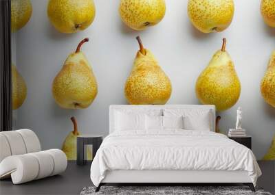 pear fruit arranged in rows and top view Wall mural