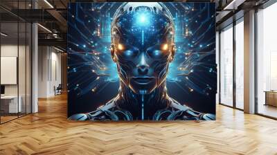 Electronic face 3D render concept Wall mural