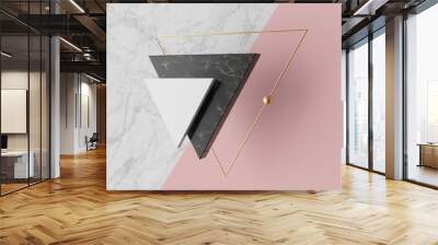 3d abstract modern minimal background, white triangular canvas, black white marble texture, golden frame, triangle shapes, geometric fashion scene, simple clean design, trendy blank mockup Wall mural