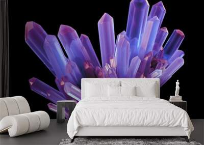 3d amethyst crystal, abstract faceted gem, nugget illustration isolated on black Wall mural