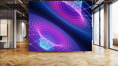 3d render, abstract background, funnel grid, ultraviolet spectrum, gravity, matter, space, wormhole, cosmic wallpaper Wall mural