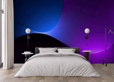 3d render, abstract background illuminated with violet blue neon light. Glowing wavy lines, curvy shapes. Futuristic minimal wallpaper Wall mural