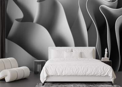 3d render, abstract background with folded textile, white cloth macro, fashion wallpaper wavy layers Wall mural