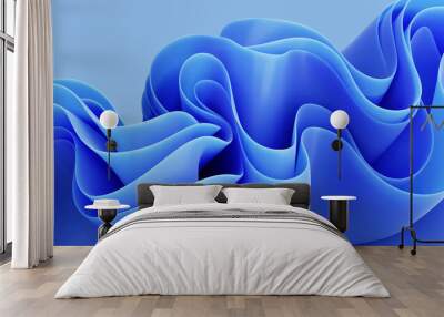 3d render, abstract background with folded textile ruffle, blue cloth macro, wavy fashion wallpaper Wall mural