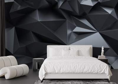 3d render, abstract black crystal background, faceted texture, macro panorama, wide panoramic polygonal wallpaper Wall mural