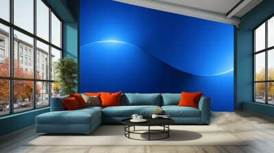 3d render, abstract blue neon background with glowing smooth wavy line Wall mural