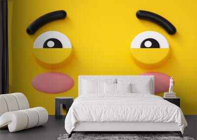 3d render, abstract emotional face icon, shy character illustration, cute cartoon monster, emoji, emoticon, toy Wall mural