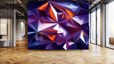 3d render, abstract faceted background illuminated with red light, shiny metallic polygonal texture, modern wallpaper Wall mural