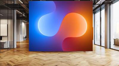 3d render, abstract geometric background illuminated with blue orange neon light. Glowing wavy line. Futuristic minimal wallpaper Wall mural